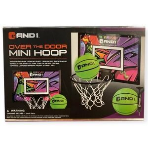 AND1 Over The Door Mini Hoop Graffiti Portable Basketball Ball Hoop Purple Green